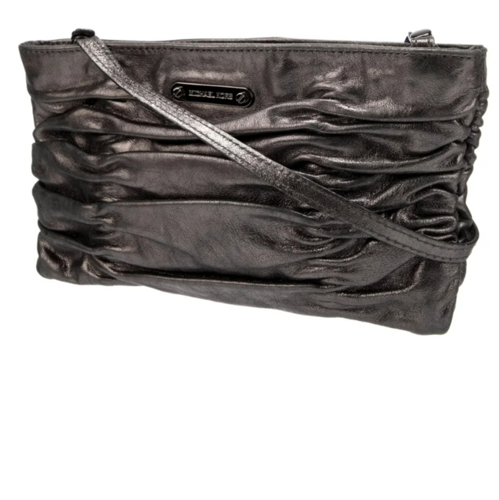 MICHEAL Micheal Kors- Leather Ruched Crossbody bag purse Metallic Gray SZ Small